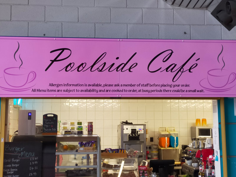 Picture shows a sign for Poolside Cafe, the cafe within Saltash Leisure Centre.